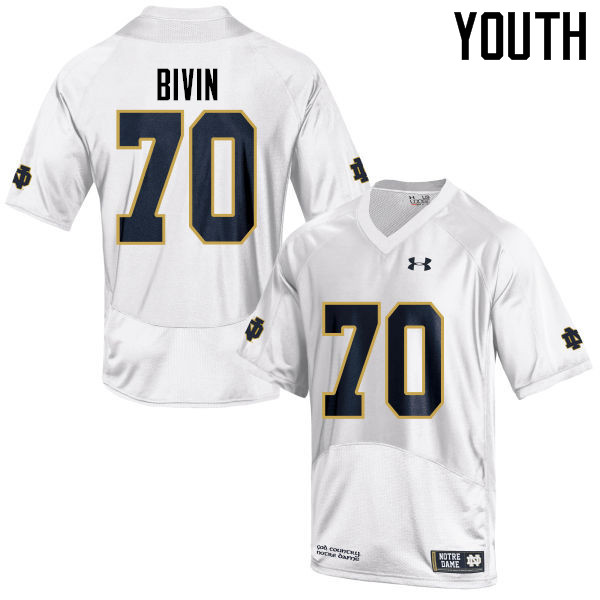 Youth #70 Hunter Bivin Notre Dame Fighting Irish College Football Jerseys-White